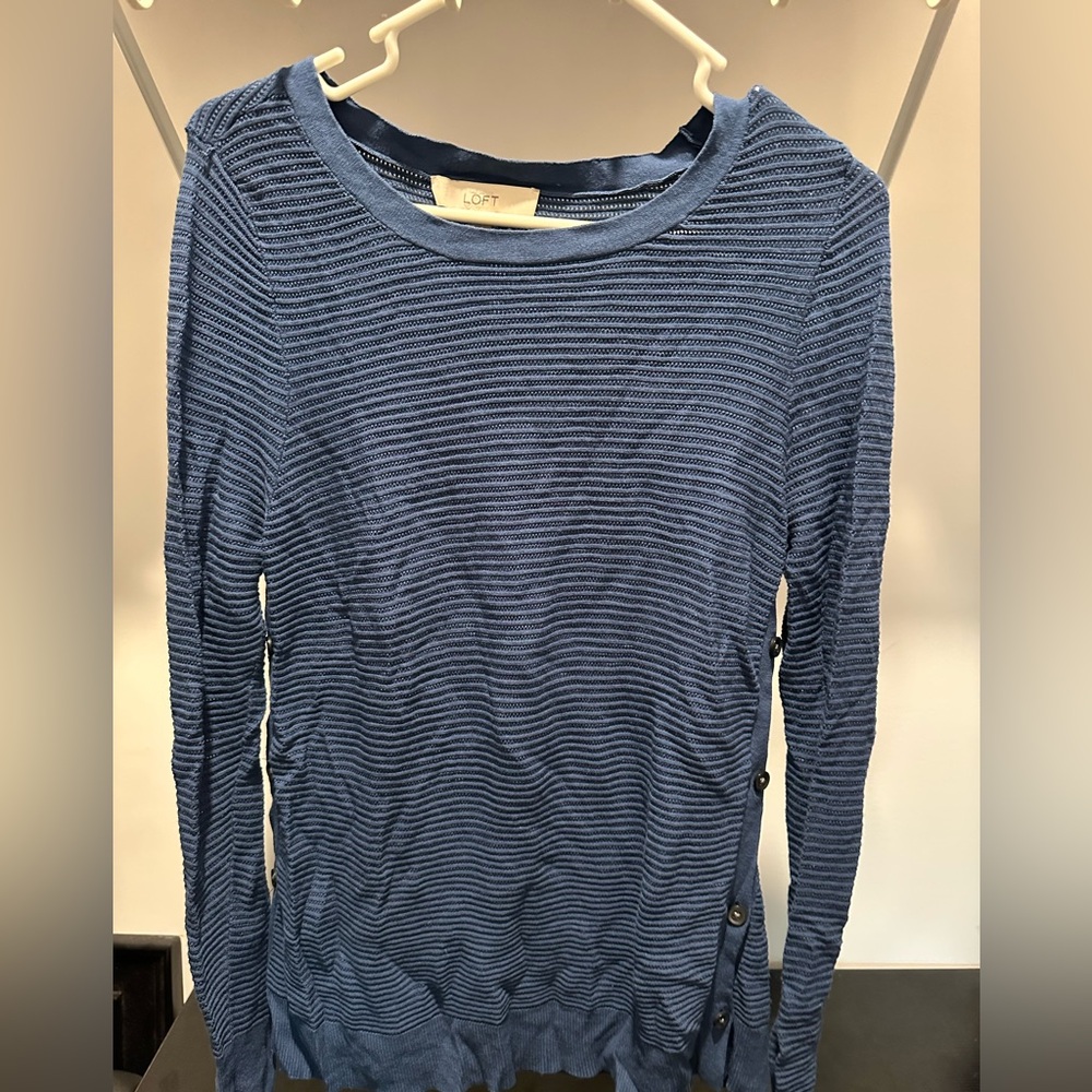 LOFT Navy Textured Long Sleeve Top